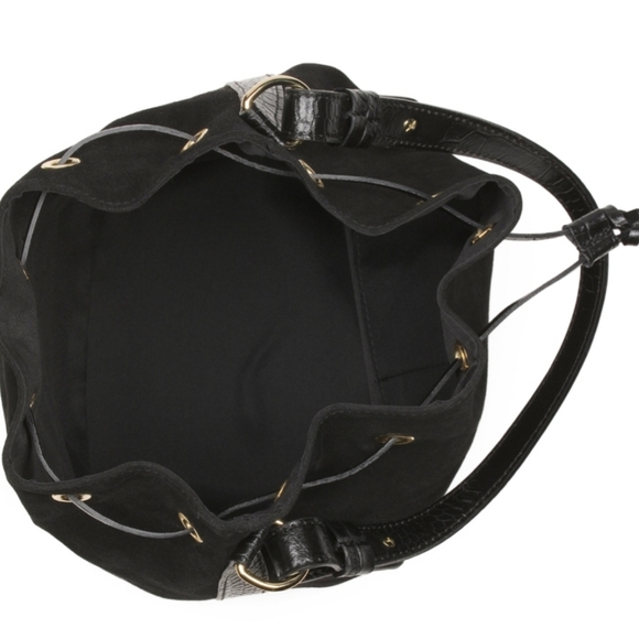 ISADORA Made in Italy Genuine Suede, Croco Trim Bucket Bag, Black NWT - Picture 6 of 14